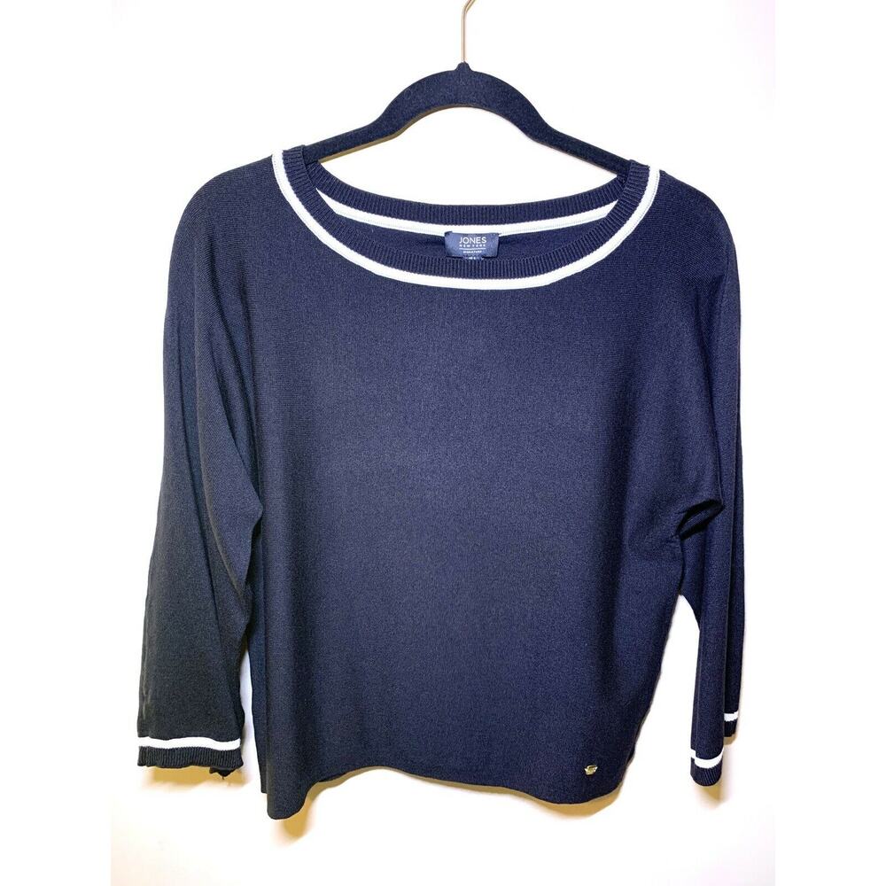 Jones New York Signature Lightweight Black Cream Fine Knit Sweater, SMALL